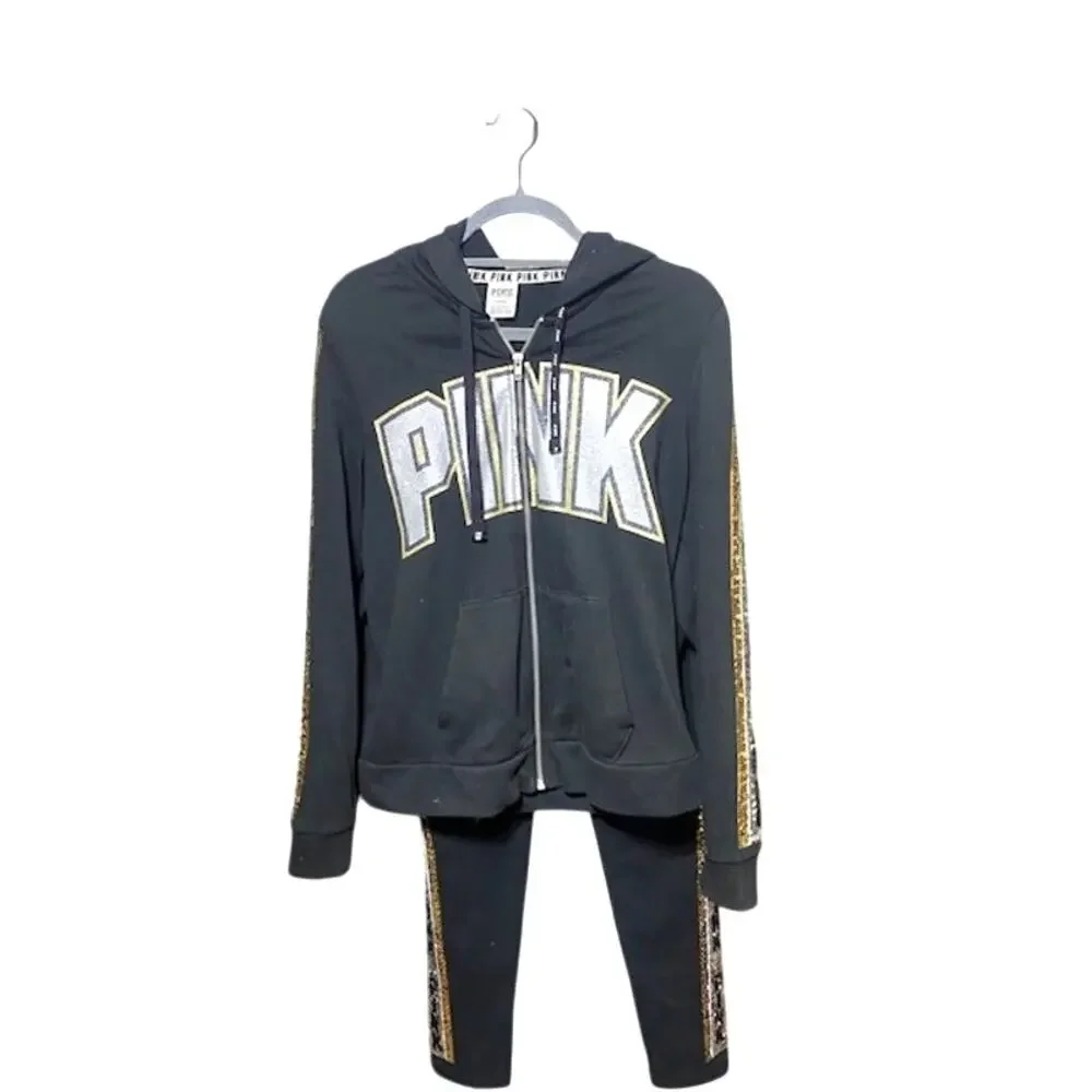 VS Pink Silver and Gold Sequin 2 Piece warm up suit RARE - Picture 2 of 10
